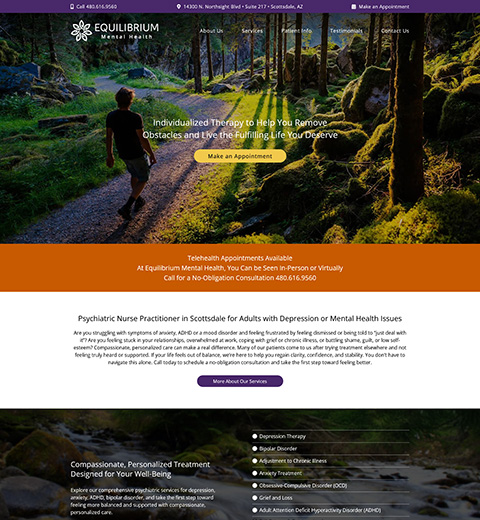 Equilibrium Mental Health Psychiatric Nurse Practitioner Website Design